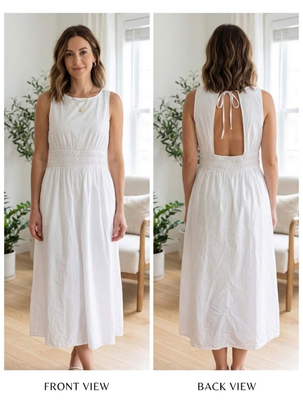 Jessica Simpson White Sleeveless Smocked Waist Dress